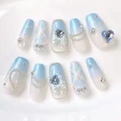 【No.45】スナ系 ワンホン 地雷系 水色 ガーリー ネイルチップ