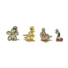 ボディピアス　軟骨ピアス　花　天使　ハート　さくらんぼ　チェリー　4個セット