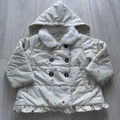 ハート柄ホワイトダウンコート　白　SLAP SLAP フード付きジャケット 90