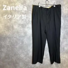 Zanella イタリア製 黒 プリーツスラックス　2タック
