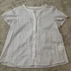 NATURAL BEAUTY BASIC ストライプコットン半袖ブラウス S