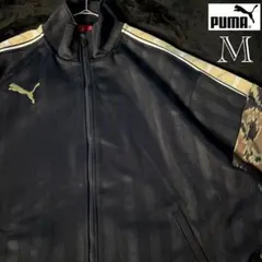 状態◯【プーマ】両面デザイン 刺繍ロゴ 黒×金 スポーツコーデ ゆるだぼ