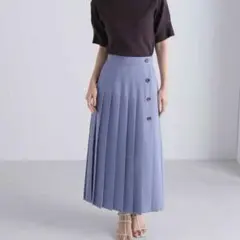 NATURAL BEAUTY BASIC アシメプリーツボタンスカート ブルー