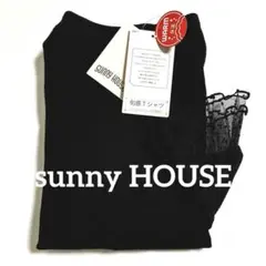 sunny HOUSE 袖ドットチュール ボトルネックトップス　ブラック　M