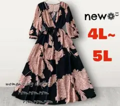 81 レディース 大きいサイズ ワンピース 上品 フレアー 花柄 4L 5L