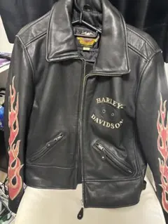 Harley-Davidson レザーライダースジャケット M フレイム刺繍のサムネイル