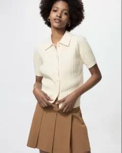 UNIQLOリブポロカーディガン　半袖　ホワイト　Mサイズ