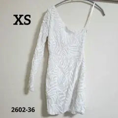 【XS】ワンショルダー スパンコール ミニドレス ホワイト