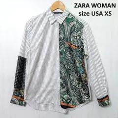 ZARA WOMAN ザラウーマン　異素材切替シャツ　ストライプ　ペイズリー