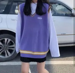 ニットベスト コントラスト ストライプ トリム バッチ