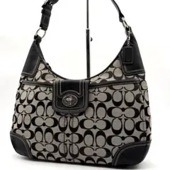 COACH ホーボー ワンショルダーバッグ ターンロック シグネチャー ブラック
