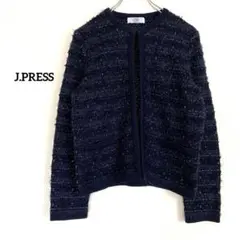 J.PRESS ジェイプレス ツイード風ニットカーディガン M 紺 ラメのサムネイル