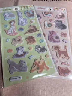 Disney フワフワ ぷっくりシール 犬 猫 2枚セットのサムネイル