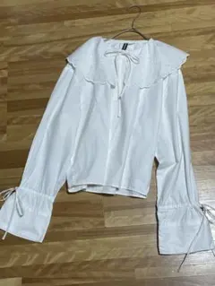 H &M ホワイト レース襟長袖ブラウス