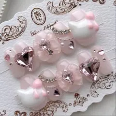 ネイルチップ 量産型 地雷 サブカル 天使界隈 ピンク 白 猫 ハート リボン