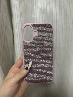 ラインストーン装飾 iPhoneケース ピンク ゼブラ柄