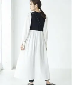 ドッキング　異素材　リブ　シャツワンピース