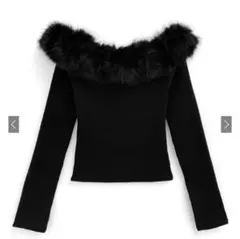 GRL 2Wayファーオフショルダーリブニットトップス an1517 ブラック