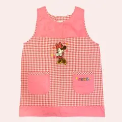 美品 ミニーマウス エプロン ピンク チェック柄 ディズニー