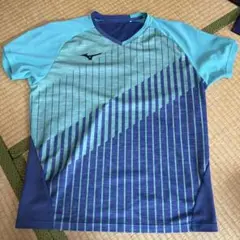 Mizuno テニス Tシャツ 青/緑 ストライプ