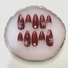 冬の雪の結晶デザイン ネイルチップ ワインレッド
