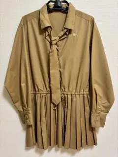 タイ付きシャツプリーツミニワンピース