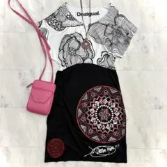 美品デシグアル花柄ワンピース モノトーン総柄ストレッチ 美シルエット人気デザイン