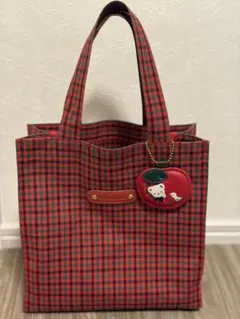 小サイズ familiar ファミリア トートバッグ チェック 赤