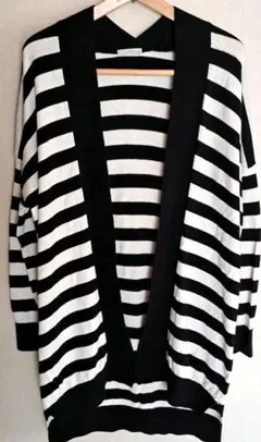 オペークドットクリップ　ロング　カーディガン　ボレロ　ボーダー　ワールド　M