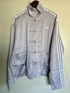 adidas ナイロンジャケット ライトグレー 白ライン L 未使用 レア
