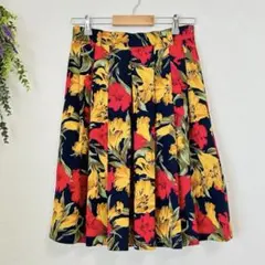 花柄プリーツスカート 【L相当】ひざ丈 裏地あり オシャレに決まる