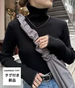 CIAOPANIC TYPY アンチピリング配色ステッチタートル　ブラック