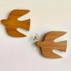 鳥 壁掛け 北欧風 ウォールデコ 木製 ナチュラル 2個 雑貨 つばめ オブジェ