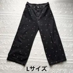 サマンサモスモス　リボン柄　ホックタックデニムパンツ　黒　Lのサムネイル