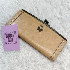 【美品】ANNA SUI がま口　長財布　型押しレザー　バタフライ　イエロー
