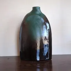陶器製花器 緑と茶色のグラデーション　生け花華道　池坊　草月流　自由花花器投入れ