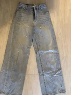 GRLパール付き ライトブルー デニムパンツ