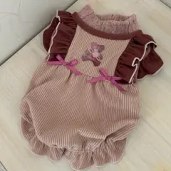ハンドメイド♡犬服 コーデュロイの重ね着風バルーンワンピース
