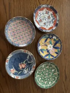 週末価格　有田焼　雅東苑窯　絵変わり　豆皿５枚セット　　小皿　9.5cm