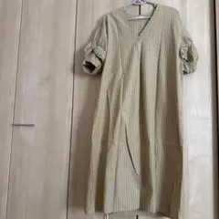 CRAFT ベージュストライプ Vネック ロングワンピース