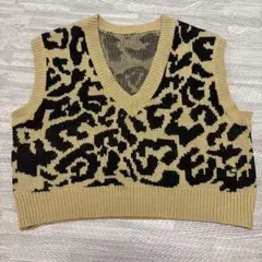 ヒョウ柄　ニットベスト Vネック　Mサイズ　SHEIN 平成ギャル