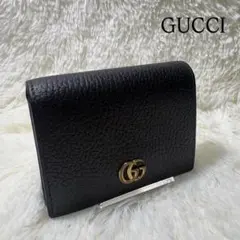 ✨美品✨ グッチ 二つ折り財布 マーモント シボ ブラック 金ロゴ ダブルG 黒
