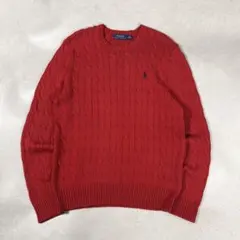 ポロラルフローレン ケーブルニット コットン セーター レッド M 赤 現行