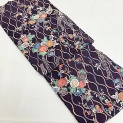 正絹 小紋 着物 紅型風 立涌に四季の花々柄