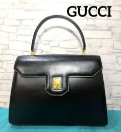 美品 極希少！gucci レザーハンドバッグ ターンロック黒 インター 