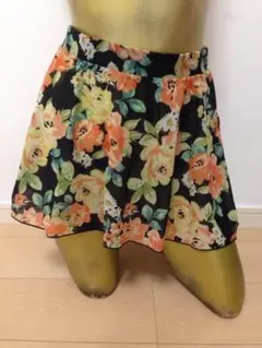 【1088】rienda 花柄 スカート F オレンジ