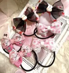 リボンヘアゴム♡うさぎ♡ピンク♡黒　24