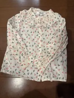 Bonpoint チェリー柄フリル襟長袖シャツ