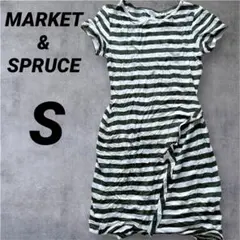 ボーダーワンピース 【S】緑 白 半袖 着痩せ 夏服 ミニワンピ 巻きスカート風