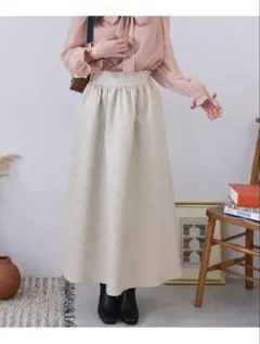 FREE'S MART ベージュ フレアスカートジャガード素材 Mサイズ